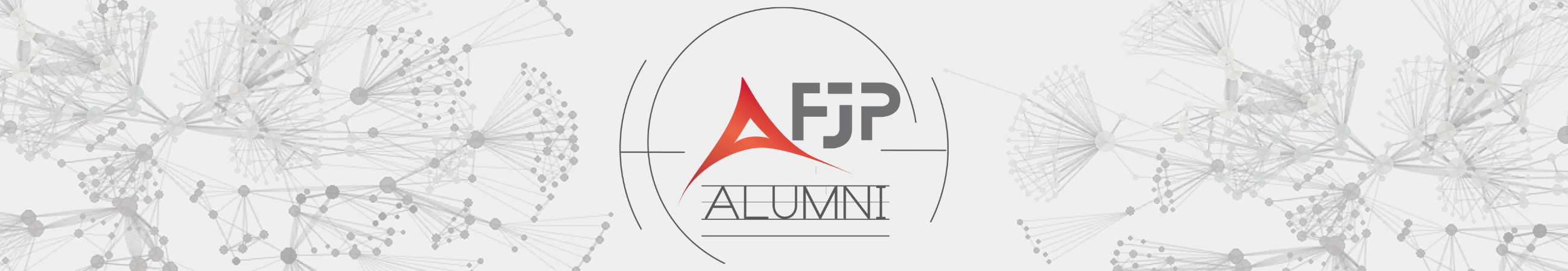 Banner - FJP Alumni, com marca do programa e desenhos de conexões ao fundo.